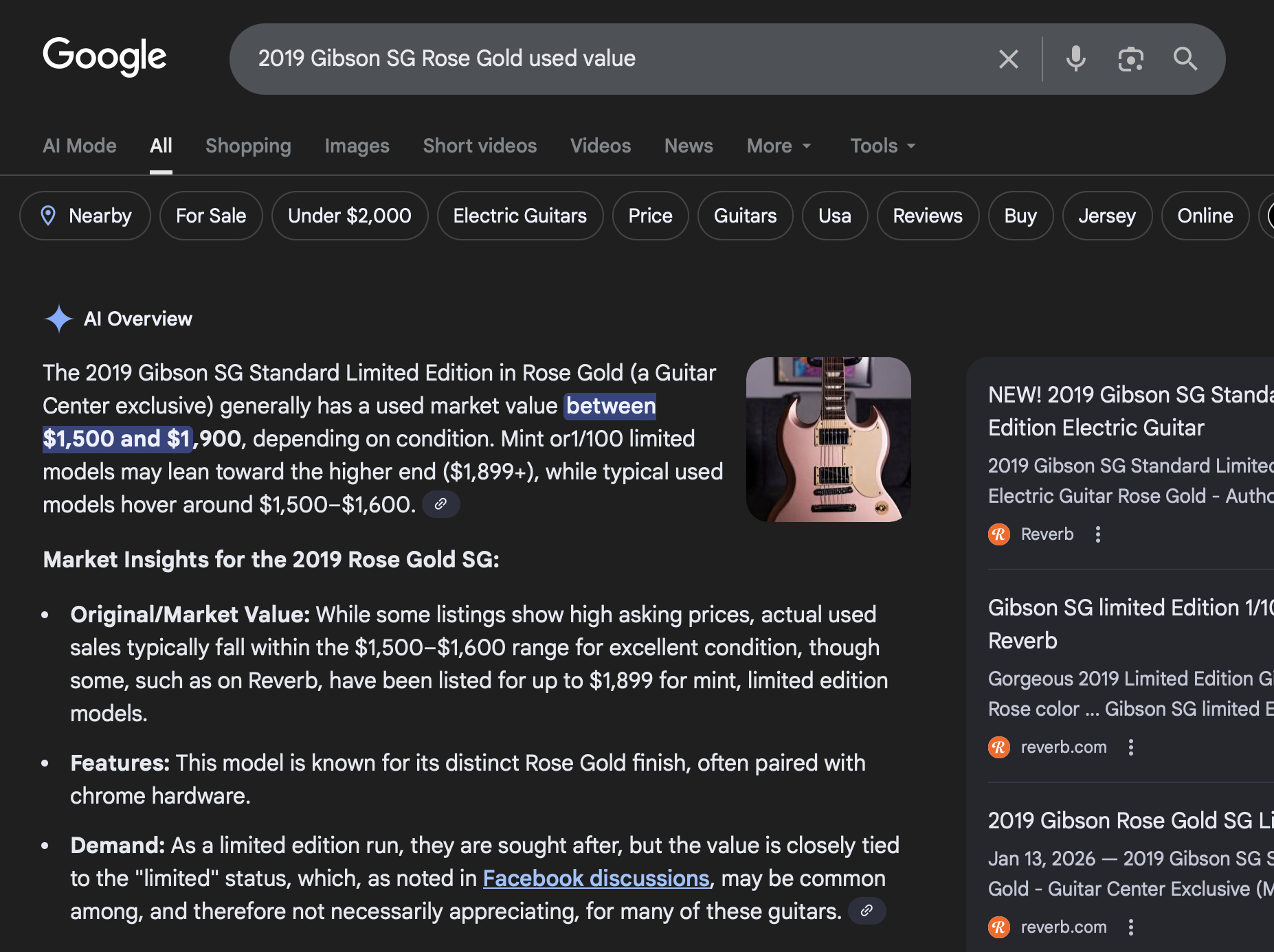 AI mode example for Rose Gold SG search